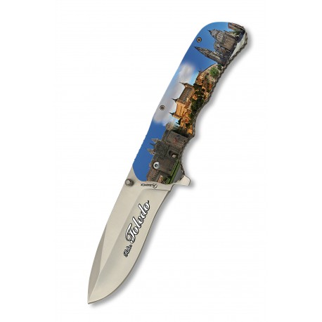 3T. 9 cm Navaja «ALBAINOX» impresa 3D «TOLEDO» con mango de aluminio/madera y hoja de acero inoxidable