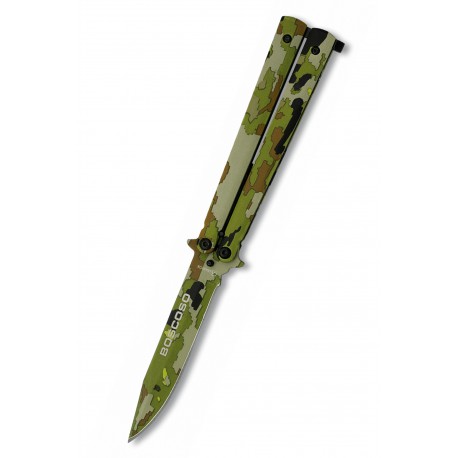 3T. 10 cm Pocket knife butterfly «ALBAINOX» camouflage verde with aluminium handle and stainless steel blade