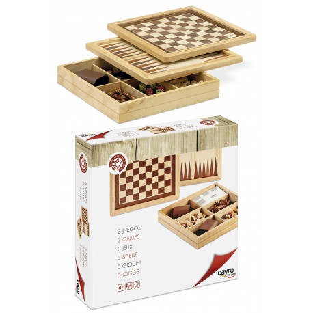 3T. Juego marquetería Ajedrez - damas - backgammon