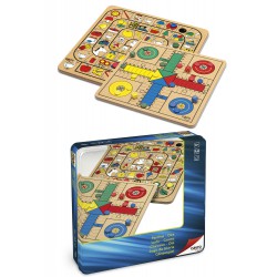 3T. Wooden Ludo-Goose in Metal Box