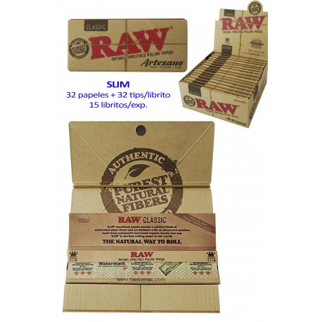 4T. «Raw» Organic Artesano KS SLIM 15 libritos con 32 hojas + 32 tips