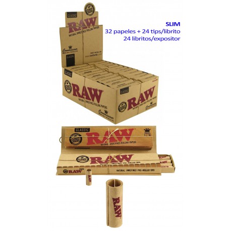 4T. «Raw» Conoisseur KS Slim 24 booklets with 32 leaves + 32 tips prerolled