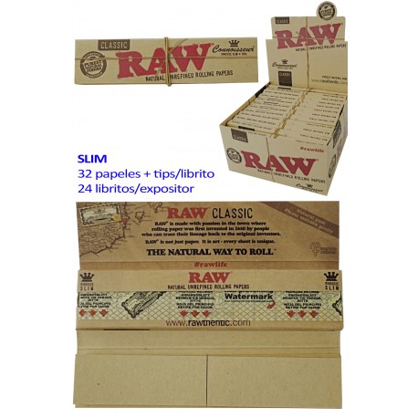 4T. «Raw» Conoisseur KS Slim 24 libritos con 32 hojas + 32 tips