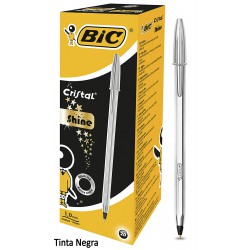 4T. Box with 20 ball pens «BIC Cristal» SHINE SILVER black