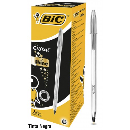 4T. Box with 20 ball pens «BIC Cristal» SHINE SILVER black