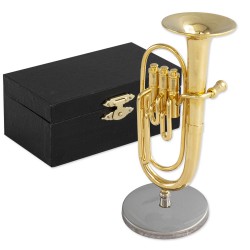 5T. Trombón metálico decorativo miniatura. Con soporte metálico y estuche