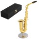 5T. Saxofón metálico decorativo miniatura. Con soporte metálico y estuche