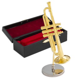 5T. Decorative metallic miniature trumpet. With metallic support & case