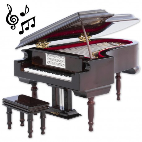 5T. Piano de cola decorativo miniatura en madera. Con caja de música