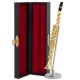 5T. Decorative miniature metallic clarinet. With metallic support & case