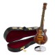 5T. Decorative miniature electric guitar classic in wood. With metallic support & case