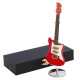 5T. Decorative miniature red electric guitar in wood. With metallic support & case