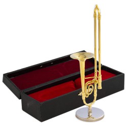 5T. Trombón de varas metálico decorativo miniatura. Con soporte metálico y estuche
