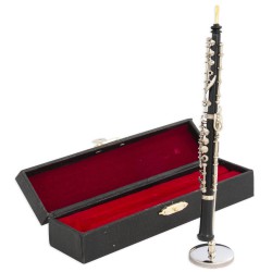 5T. Decorative black miniature oboe. With metallic support & case