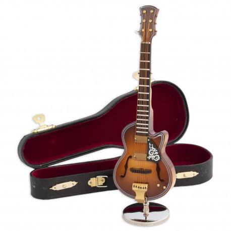 5T. Decorative miniature red electric guitar classic in wood. With metallic support & case