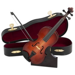 5T. Decorative miniature wooden violin. With case & support
