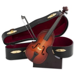 5T. Contrabajo decorativo miniatura en madera. Con estuche y soporte