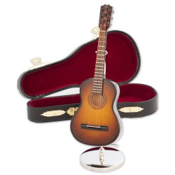 5T. Guitarra española decorativa marrón. Miniatura en madera. Con estuche y soporte