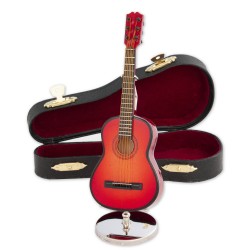 5T. Guitarra española decorativa roja. Miniatura en madera. Con estuche y soporte