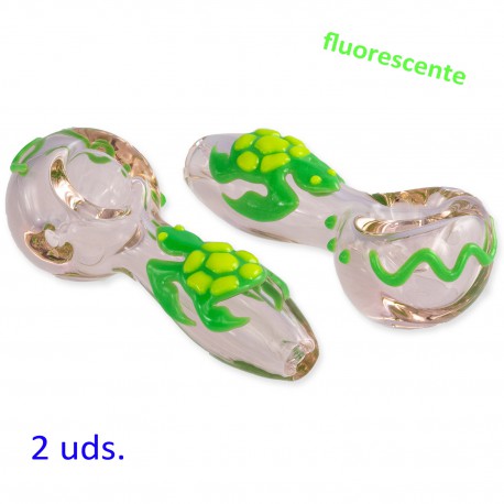 1T. Set of 2 fluorescent pink glass pipes «Turtle»