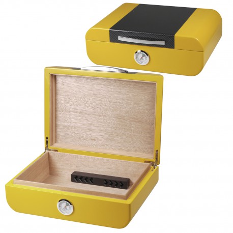 3T. Yellow / carbon humidor for 20-25 cigars with acrylic polymer humidifier