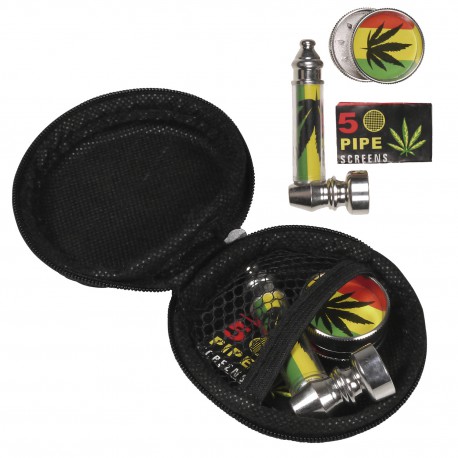 3T. Set de pipa de metal con grinder y mallas en caja