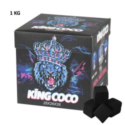 4T. Box with 1 Kg. natural coconut charcoal «KING COCO» with 64 cubes of 2,6x2,6x2,6 cm