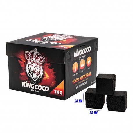 4T. Box with 1 Kg. natural coconut charcoal «KING COCO» with cubes of 2,8x2,8x2,8 cm