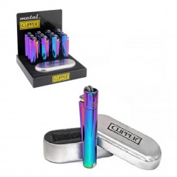 4T. Display with 12 «Clipper» lighters ICY COLORS 2 with metal case