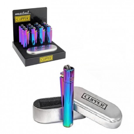 4T. Display with 12 «Clipper» lighters ICY COLORS 2 with metal case