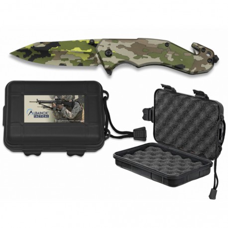 3T. 8,5 cm blade pocket knife «ALBAINOX» «Camo verde» c/caja ABS