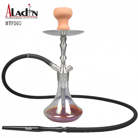 3T. 36 cm Shisha stainless steel. and transparent and red glass