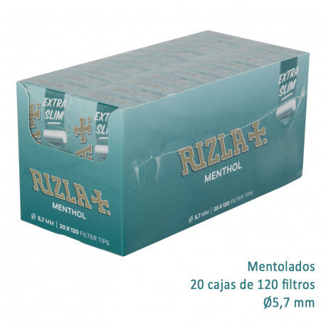 4T. Filtros Tips «Rizla» Menthol «Extra Slim»  5,7 mm Expositor con 20 paquetes de 120
