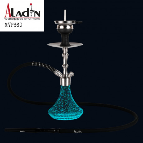 3T. 36 cm shisha ALADIN MVP360 de acero inox. y base fluorescente de cristal