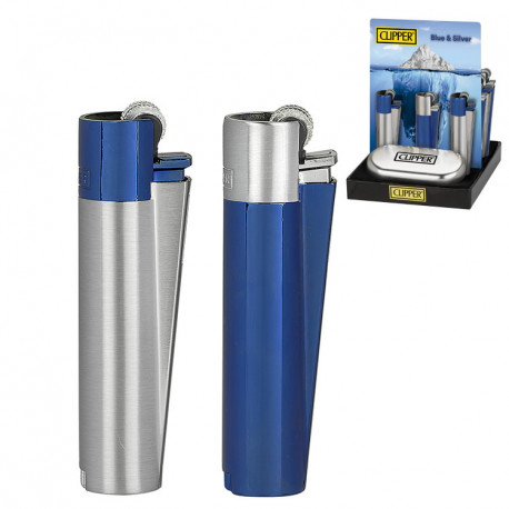 4T. Display with 12 BLUE & SILVER «Clipper» lighters with metal case