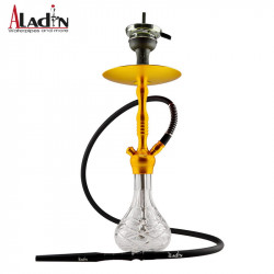 3T. 47 cm golden aluminum shisha with transparent glass base