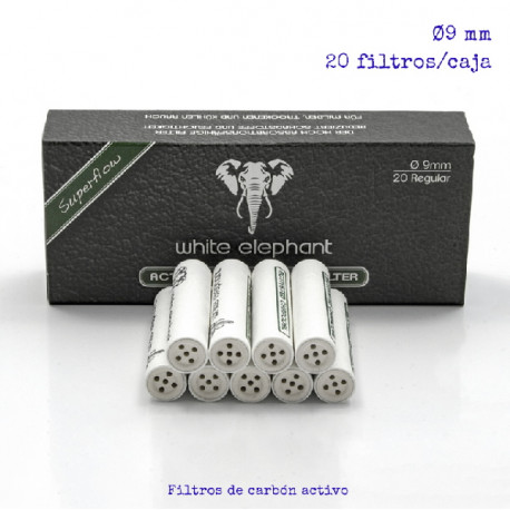 3T. Caja con 20 filtros de carbón activo 9 mm. «White Elephant»  para cachimba