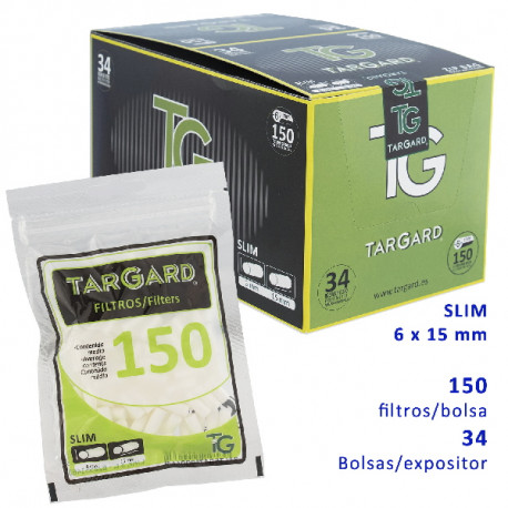 1T. 150 filtros  «Slim 6mm.» Exp.con 34 bolsas Tar Gard