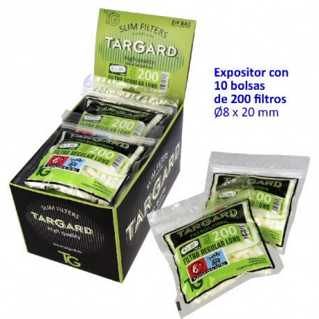 1T. 200 filtros 8 mm x 20 mm. «REGULAR LONG» Expositor «Tar Gard» con 10 bolsas