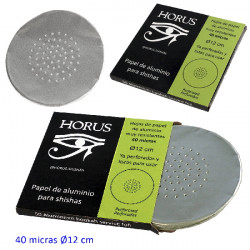 5T. Caja con 50 hojas Ø12 cm. 40 micras de papel de aluminio «HORUS» para shisha