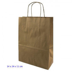 4T. Caja con 200 bolsas de papel  asa rizada 34x24x11 cm.