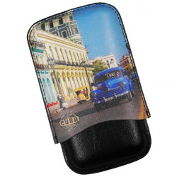 3T. Purera «Cuba»en cuero negro / color para 3 puros Robusto