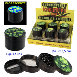 1T. Ø 4,8 cm. Expositor con 12 trituradores metal «Kañamero calaveras» 4 partes