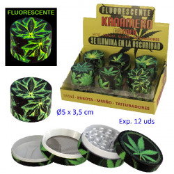 1T. Ø5 cm. Expositor con 12 trituradores metal «Kañamero hojas» 4 partes