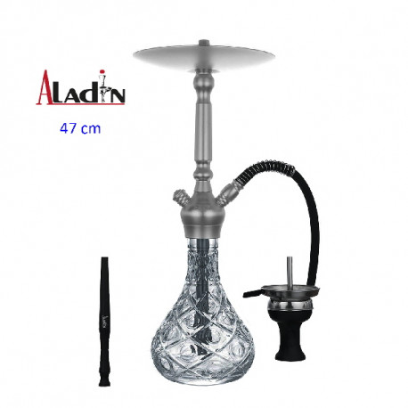 3T. 47 cm shisha ALADIN ALU5 de aluminio plata con base de cristal transparente