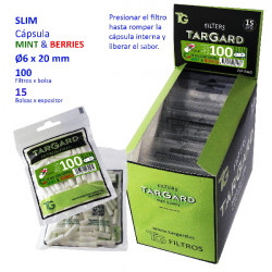 1T. 100 filtros LONG CAPSULA BERRY-MINT filters «Slim 6 mm.» Display with 15 bags «Tar Gard»
