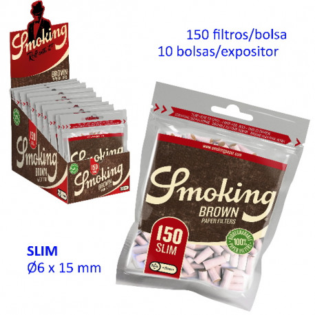 4T. Expositor de filtros «Smoking» Brown Slim Bio (10 bolsas x 150 filtros)