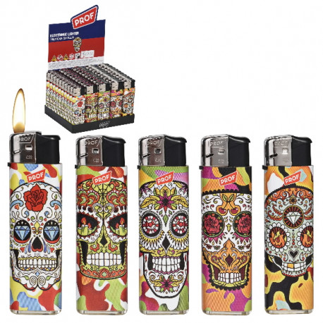 3T. Expositor con 50 encendedores piezo «Prof» Skulls