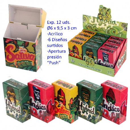 1T. Expositor con 12 tabaqueras acrílicas diseños surtidos