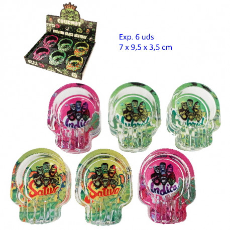 1T. Expositor con 6 ceniceros de cristal skull